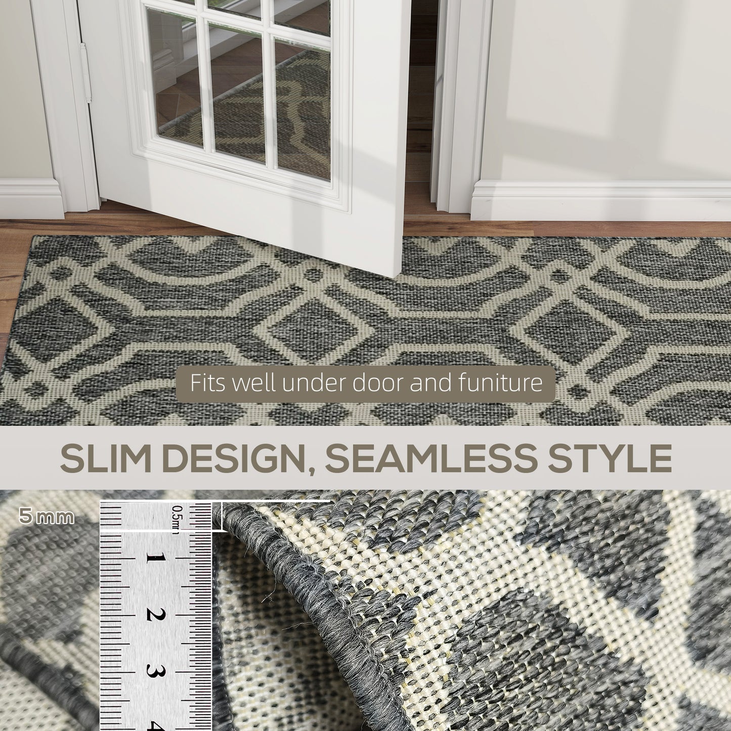 HOMCOM UV Resistant Indoor And Outdoor Area Rug With Geometric Pattern And Machine Washable 230 X 160 Cm Grey