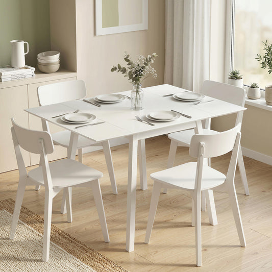 HOMCOM Solid Wood Drop Leaf Dining Table For 2 To 4 People Folding Rectangular Kitchen Table For Small Spaces White