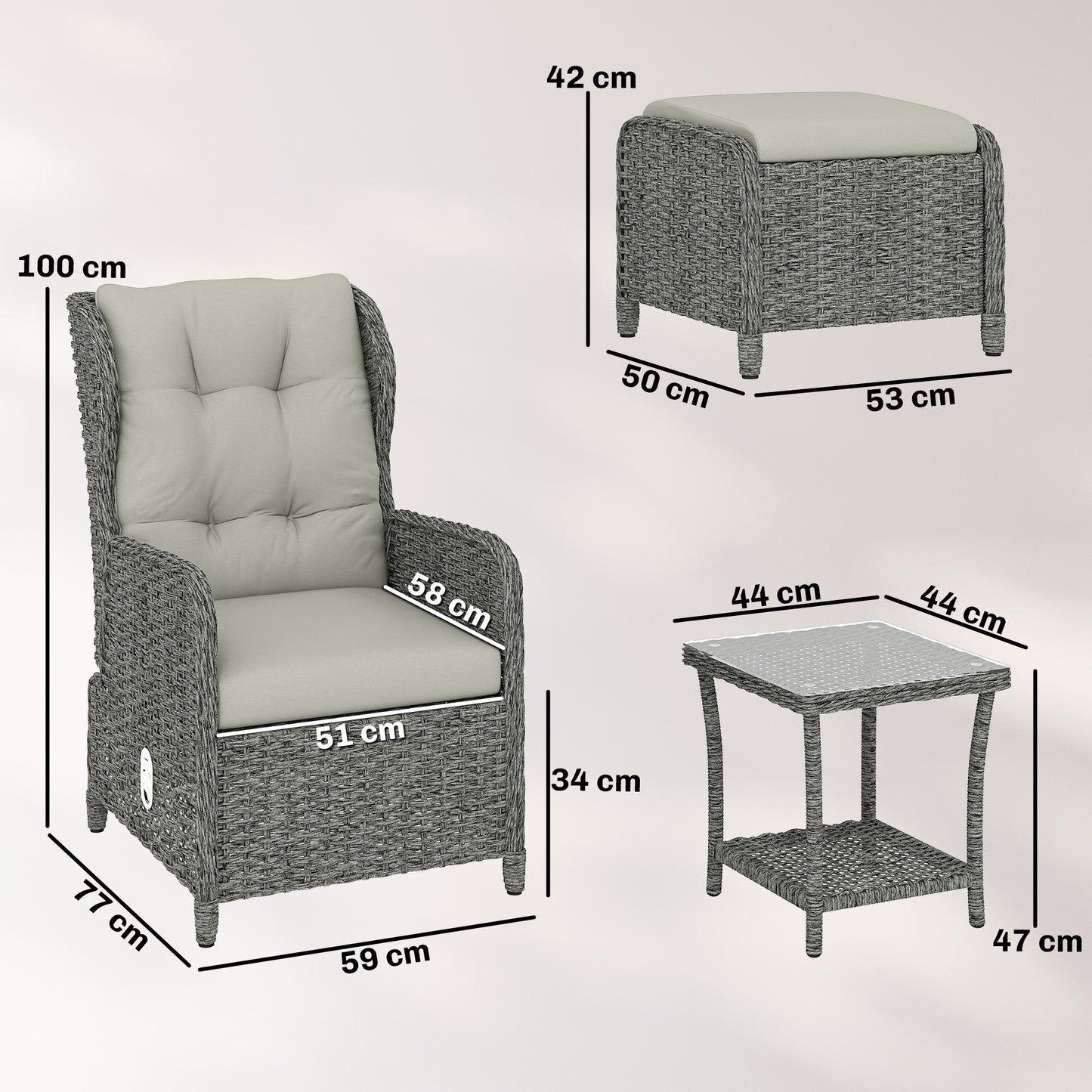 Outsunny 5 Piece Garden Furniture Set Rattan Reclining Chairs With Footstool And Cushions Set Of 2 For Balcony Cream