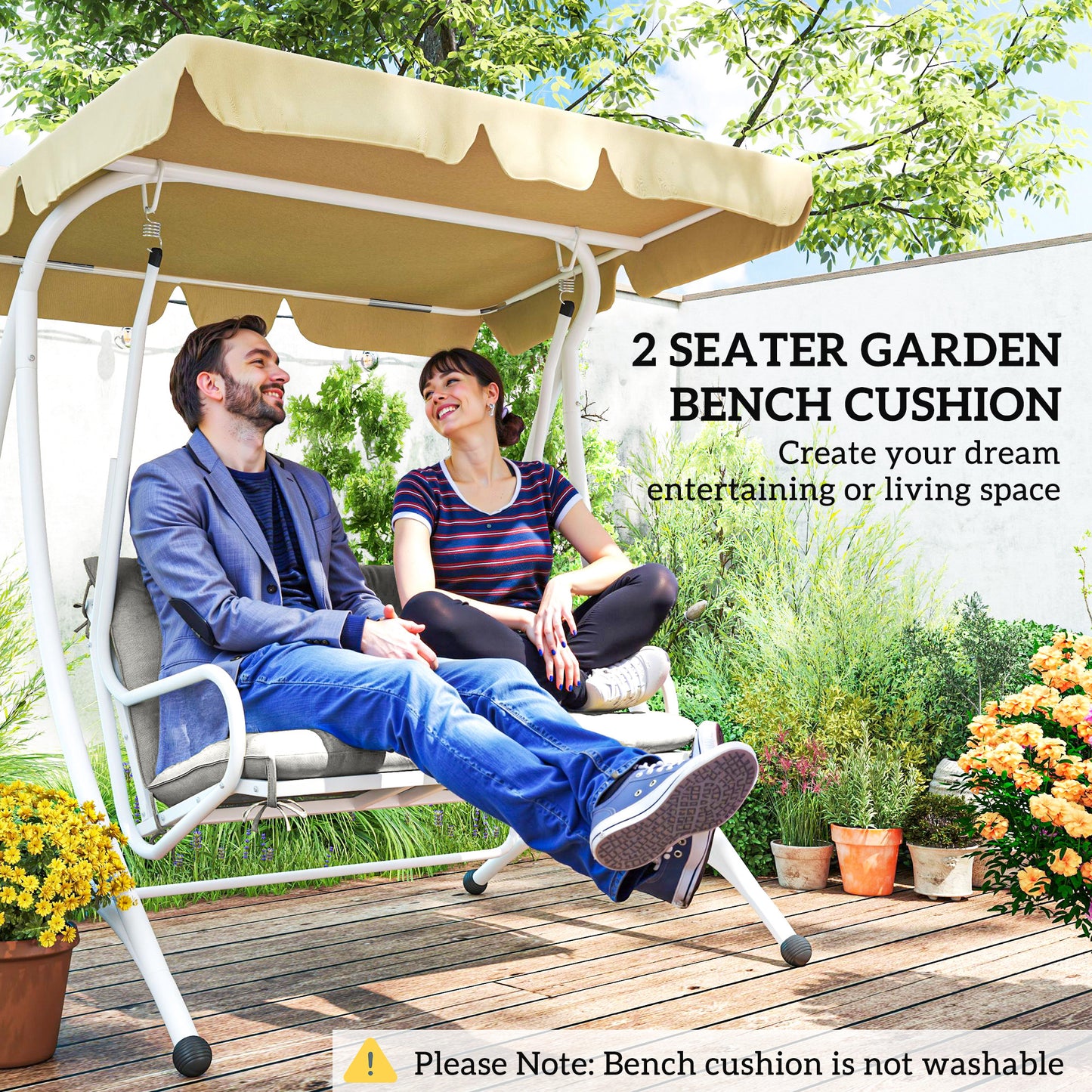 Outsunny 2 Seater Bench Pad Garden Chair Cushion With Back And Ties For Indoor And Outdoor Use 98 x 100 cm Light Grey
