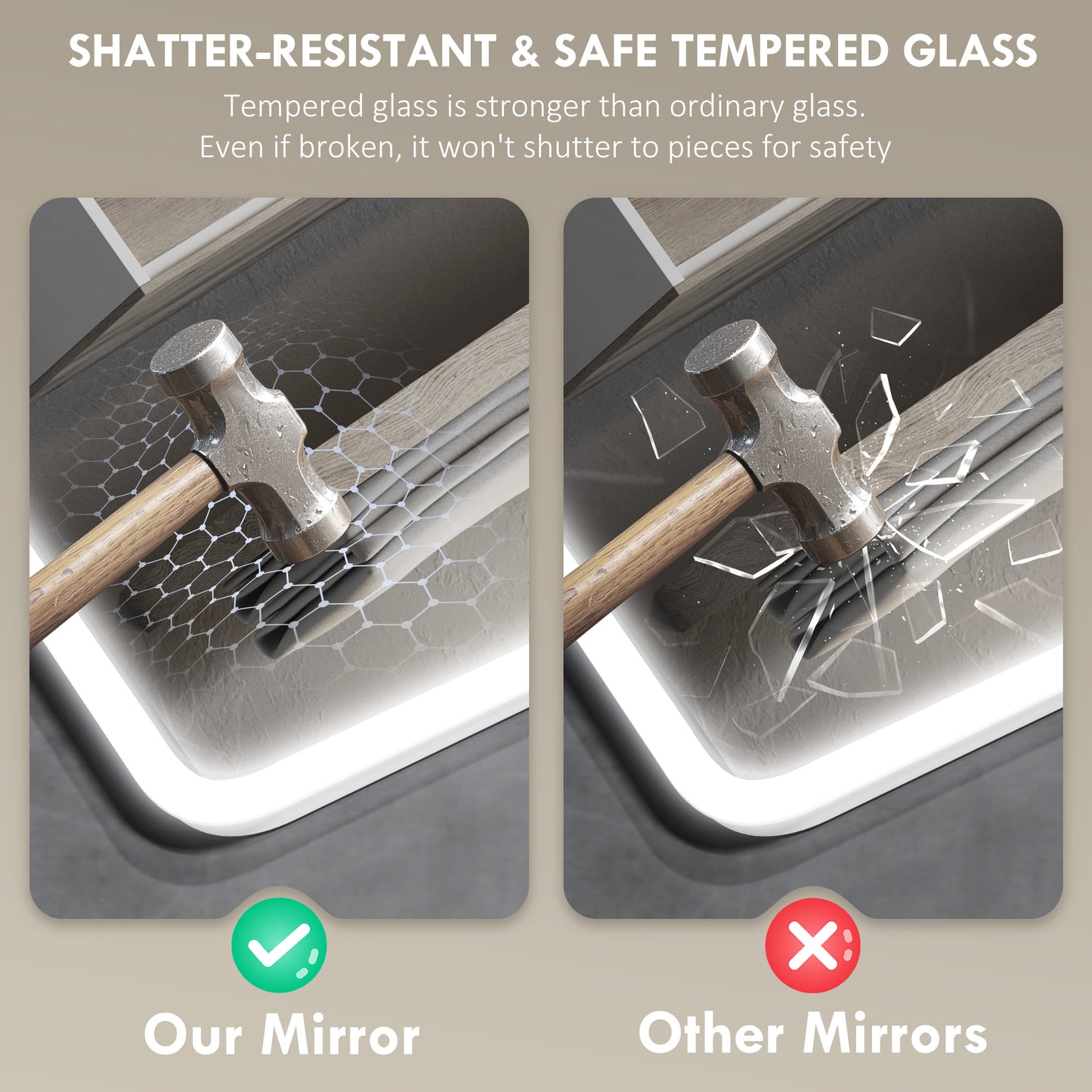 HOMCOM 80x60cm LED Bathroom Mirror With Bluetooth Demister Pad Adjustable Brightness Three Light Modes Silver Tone