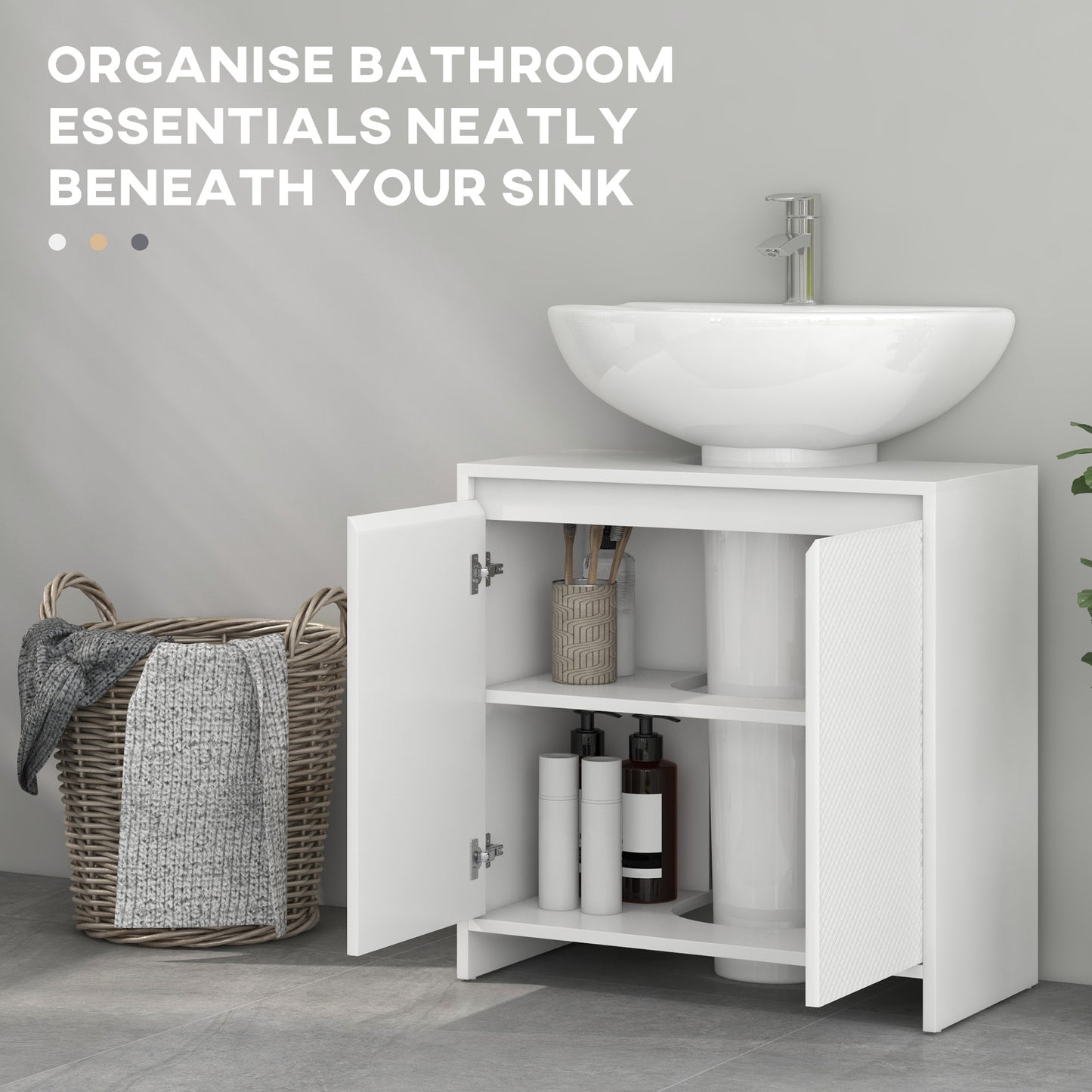 HOMCOM Freestanding Under Sink Cabinet For Bathroom With Two Doors And Shelf White Diamond Pattern Doors U Shaped Cutout