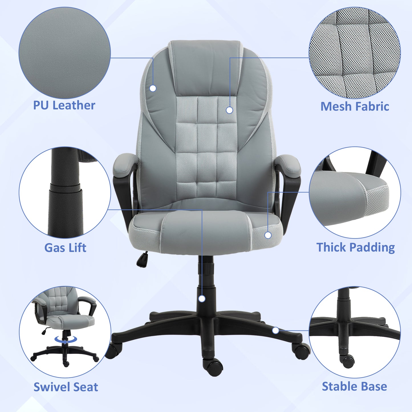 Grey Faux Leather Ergonomic Office Chair - HOMCOM - ALL4U RETAILER LTD