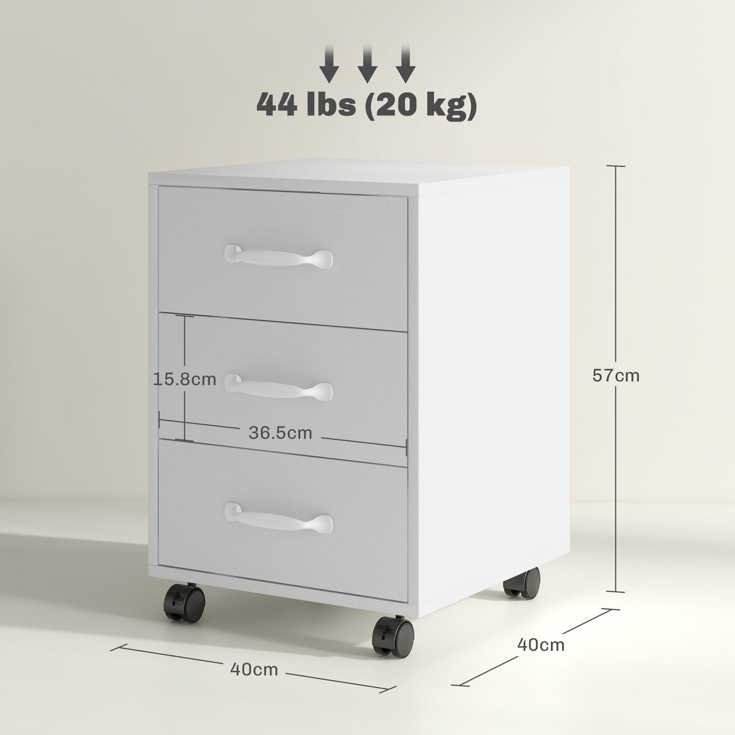 Vinsetto Compact Mobile 3-Drawer Filing Cabinet on Wheels for Home Office in White