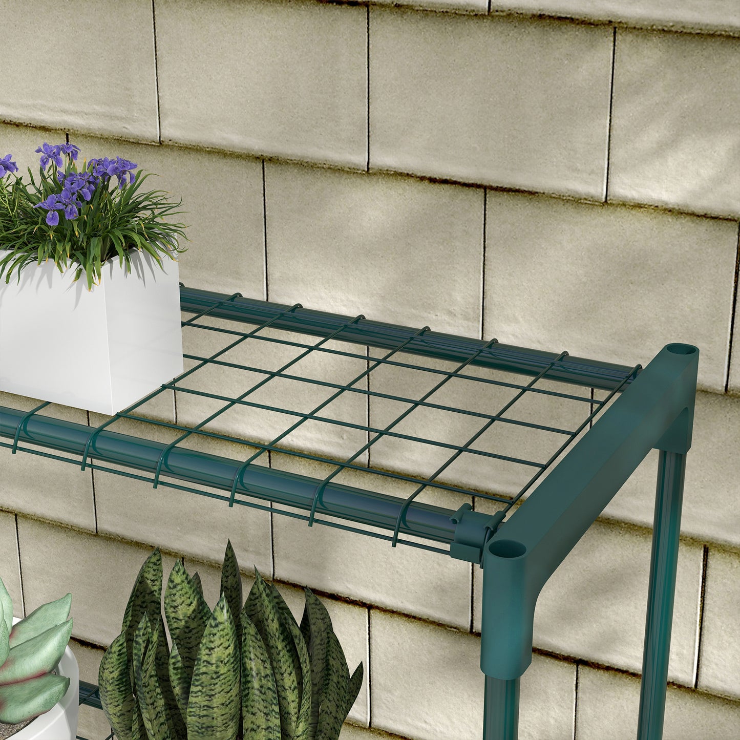 Outsunny Modern 4 Tier Plant Stand With Steel Frame Outdoor Garden Balcony Display Rack For Potted Plants Dark Green