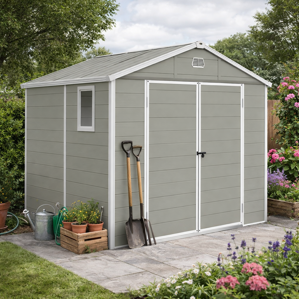 Outsunny 7.9 By 6.2 Ft Aluminium Frame Rust Resistant Waterproof Garden Tool Shed With Galvanised Foundation Light Grey
