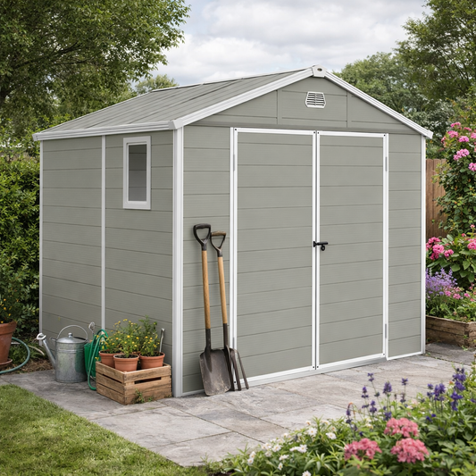 Outsunny 7.9 By 6.2 Ft Aluminium Frame Rust Resistant Waterproof Garden Tool Shed With Galvanised Foundation Light Grey