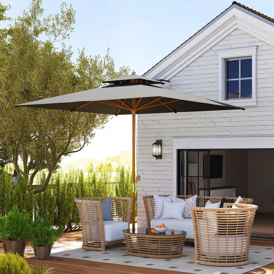 Outsunny 3 m Square Canopy Parasol With Bamboo And Poplar Wood Frame For Outdoor Shade Black