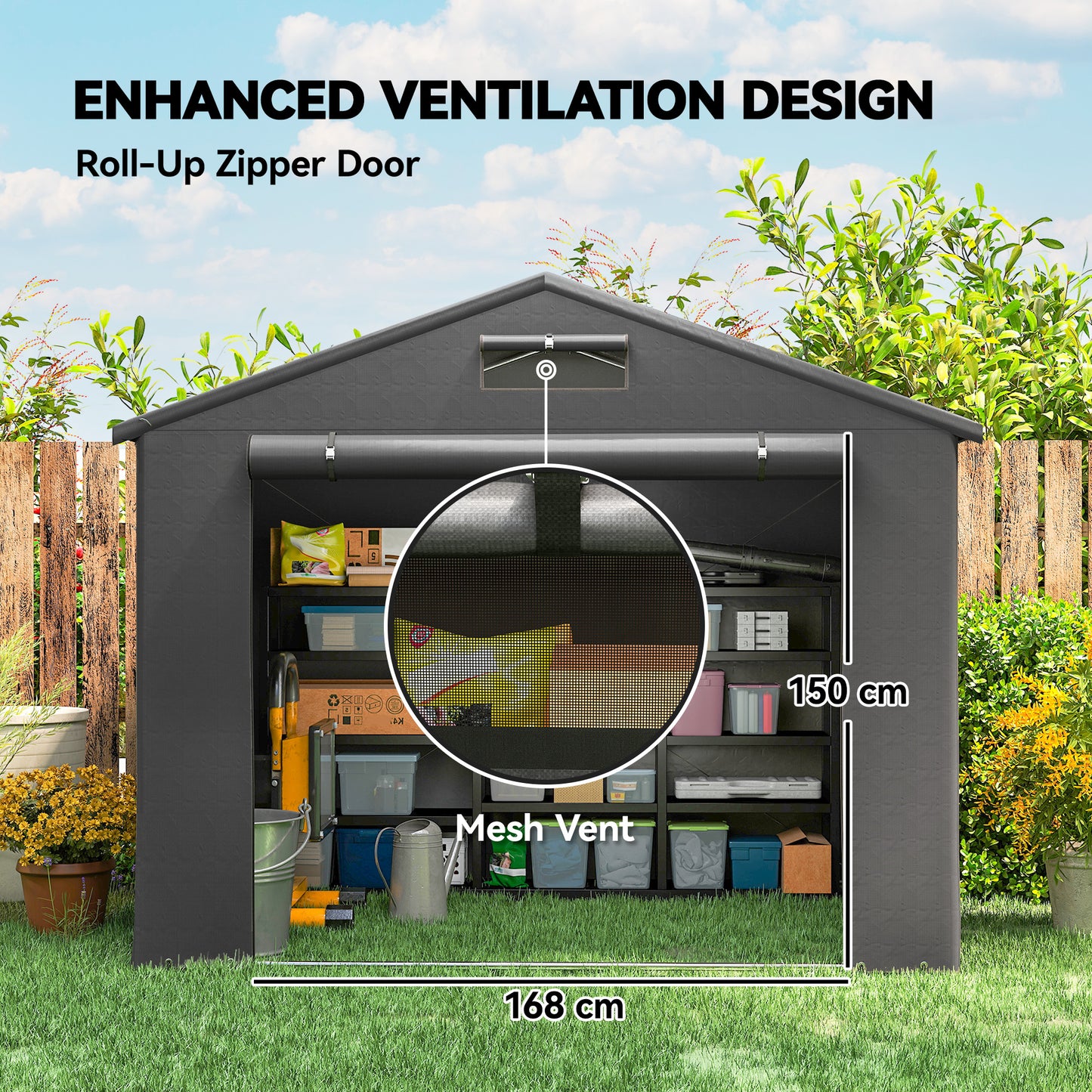 Outsunny 8 x 6 Ft Outdoor Garden Storage Shed Waterproof Bike Tent With Roll Up Zipper Door