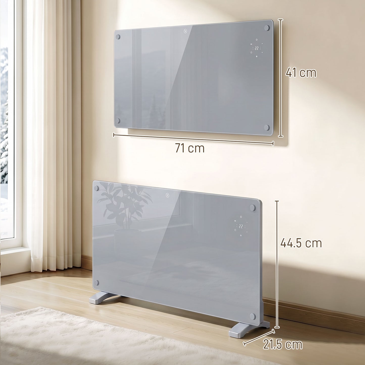 HOMCOM 1500W Smart Panel Heater Wall Mounted Weekly Timer Grey