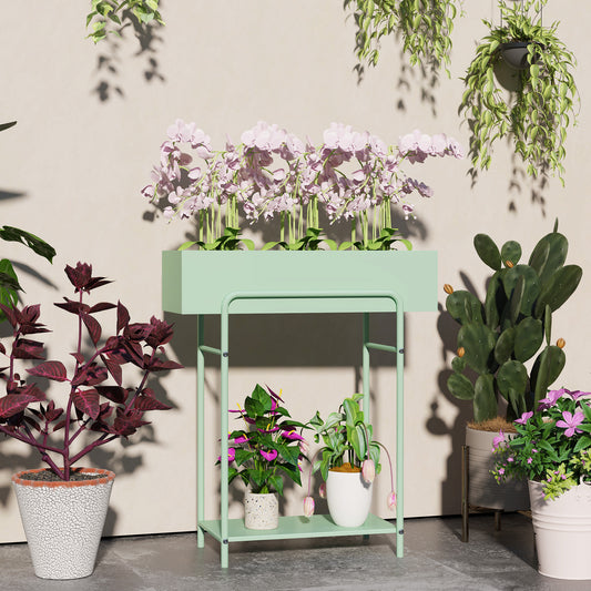 Outsunny Two Tier Metal Plant Stand With Drain Holes Floor Standing Indoor Outdoor Garden Patio Balcony
