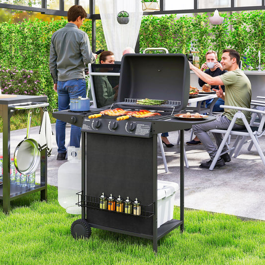 Outsunny Four Burner Gas Grill BBQ With Side Burner Warming Rack 1776 Cm2 Grilling Area Black