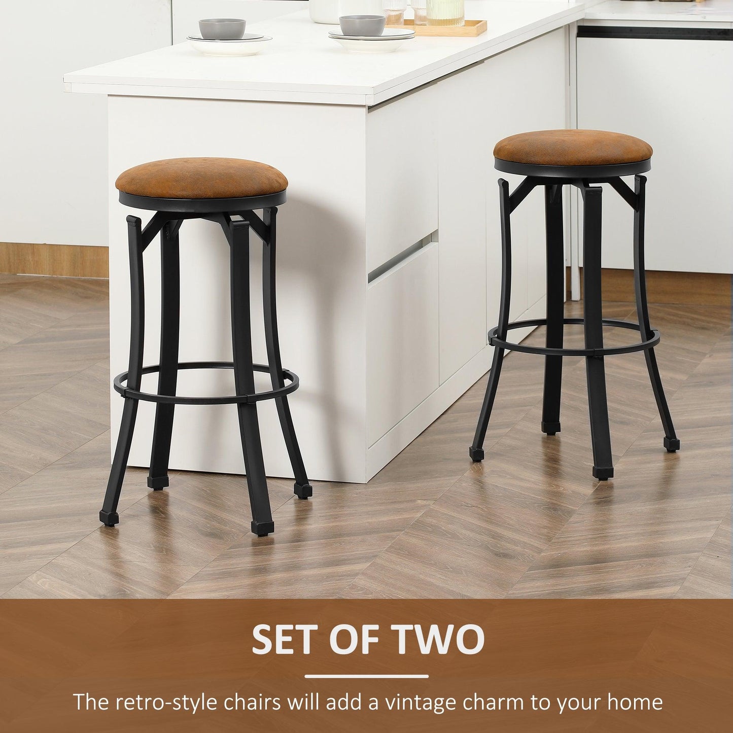 HOMCOM Set of 2 Microfiber Breakfast Bar Stools, Brown - ALL4U RETAILER LTD