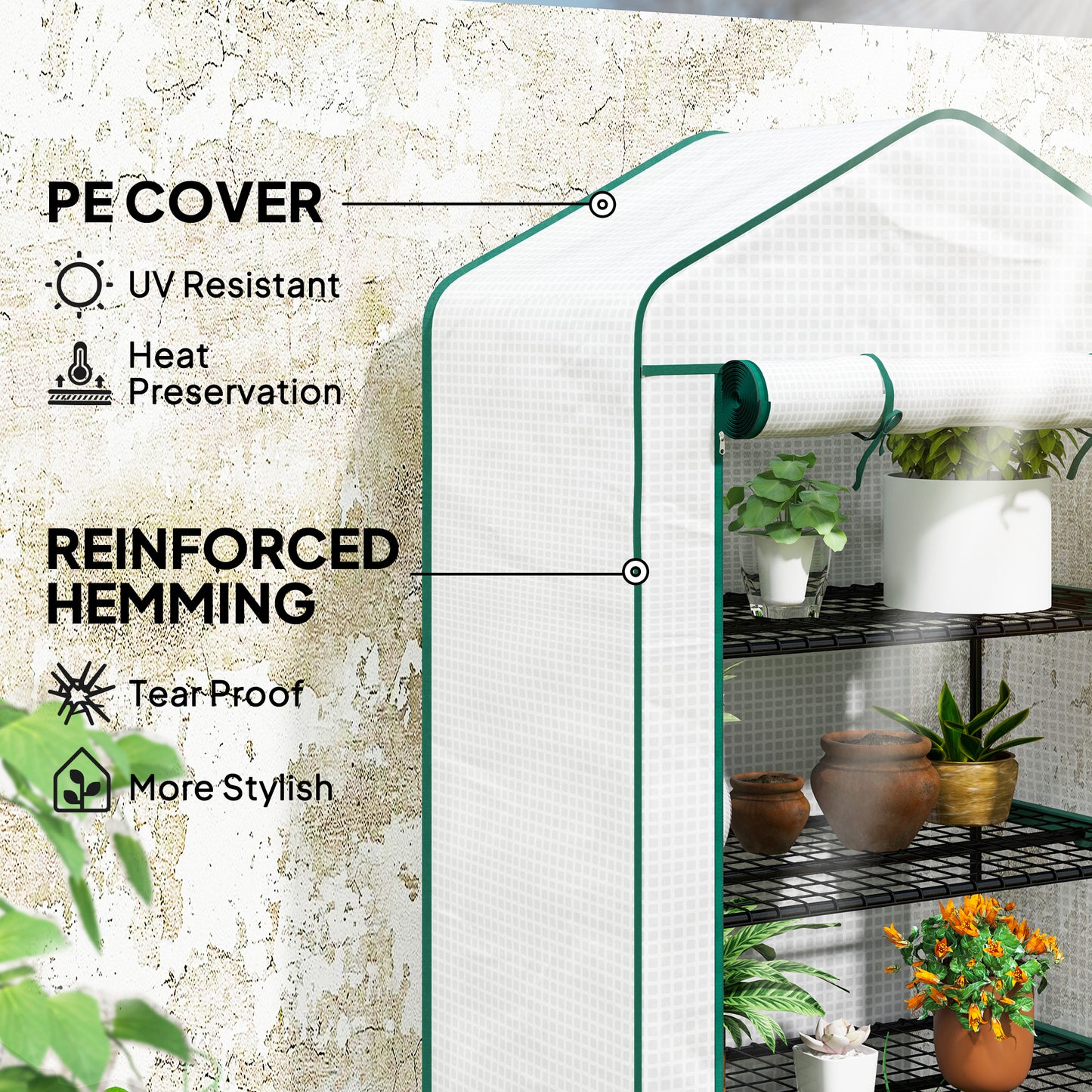 Outsunny Four Tier Mini Portable Greenhouse With Reinforced Plastic Cover For Indoor Windowsill Gardening