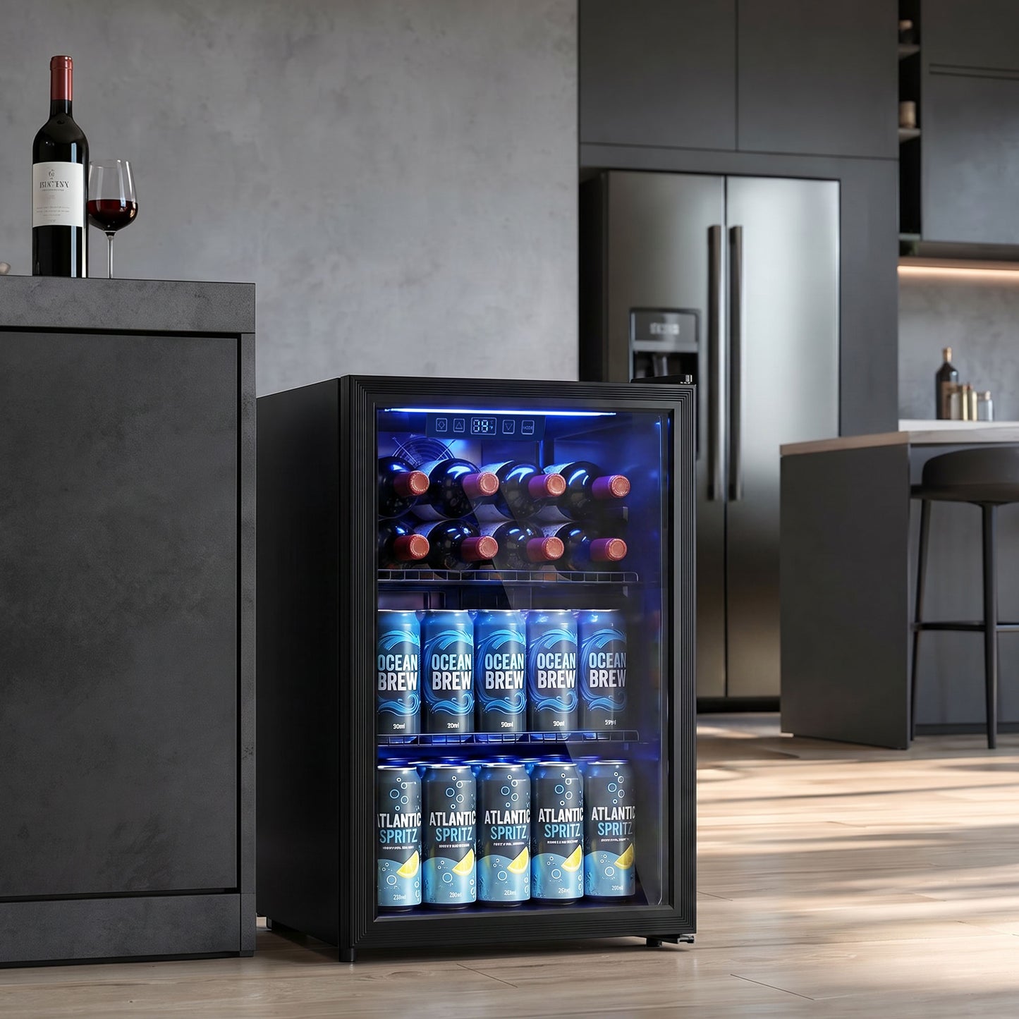 HOMCOM 70L Under Counter Drinks Fridge With LED Light Freestanding Beer Cooler For 70 Cans Or 21 Bottles
