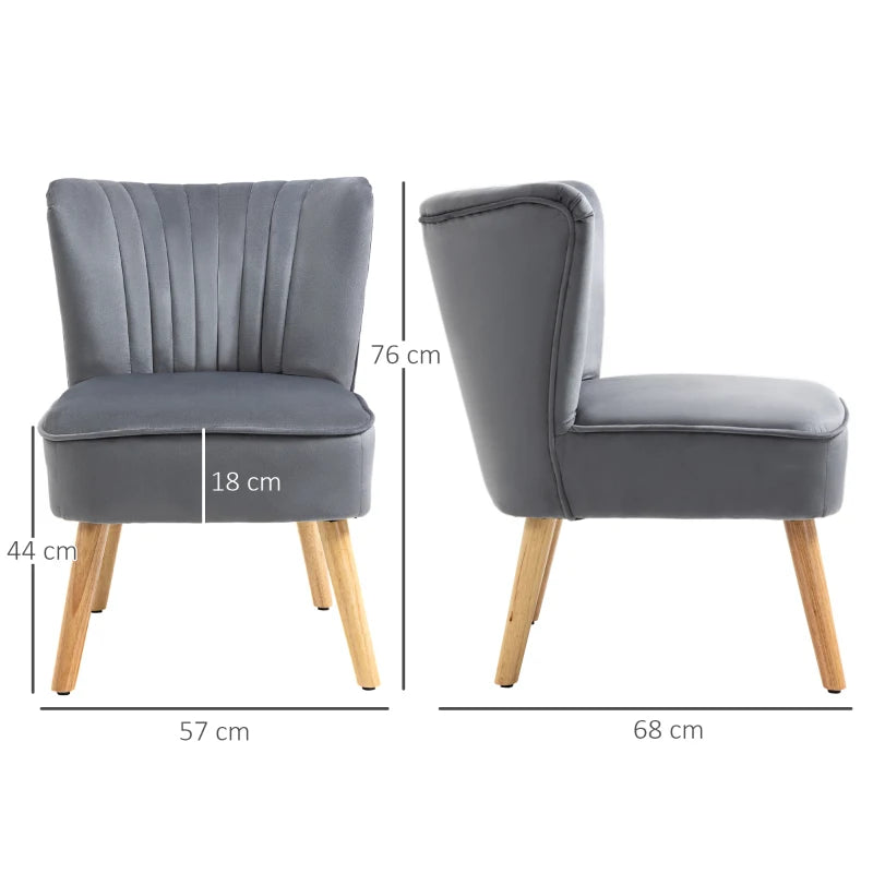 HOMCOM Set Of 2 Velvet Accent Chairs in Grey with Curved Back, Wood Frame Legs - Occasional Tub Seat, Padding, Home Furniture - ALL4U RETAILER LTD