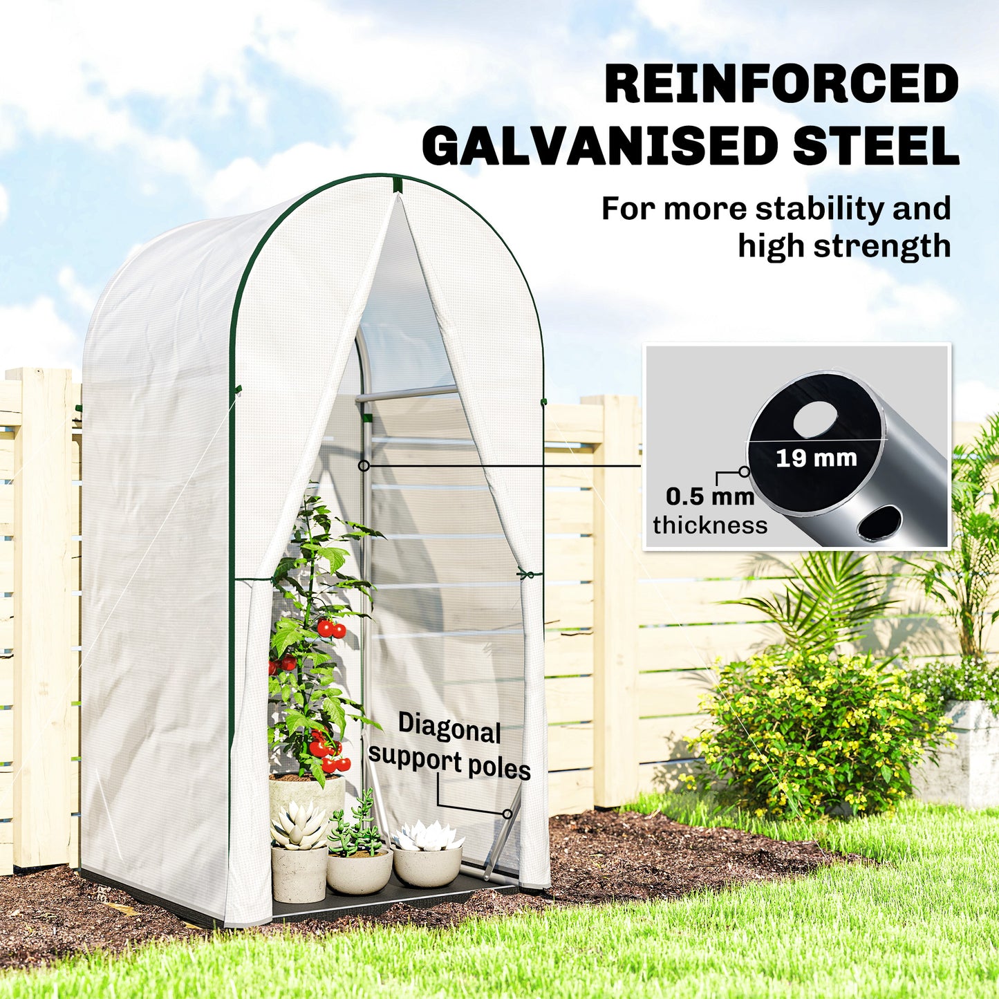 Outsunny Mini Greenhouse Portable Garden House With Roll Up Door PE Base Small Greenhouse 100 X 100 X 195 Cm White