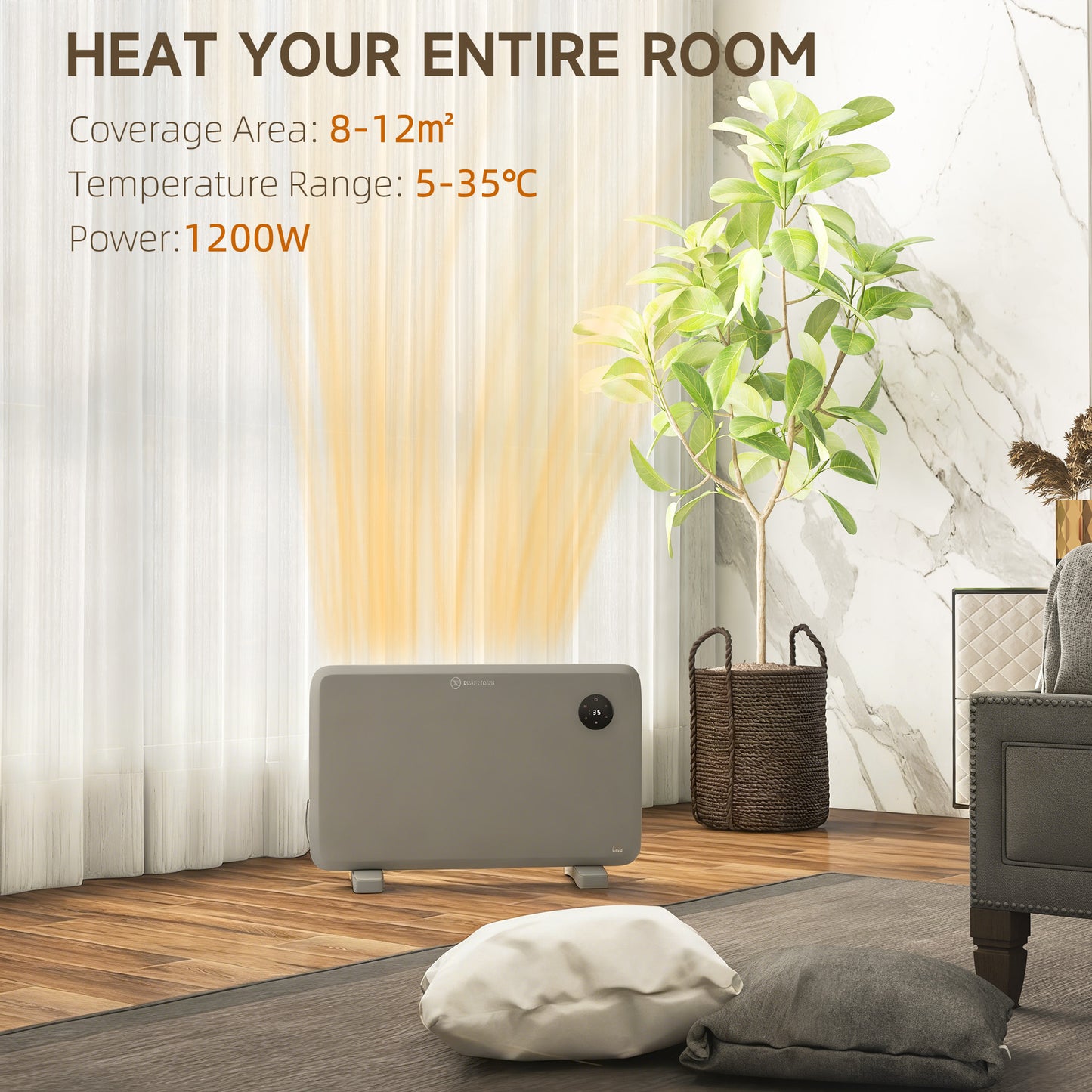 HOMCOM 1200W Electric Convector Heater Freestanding or Wall Mounted Space Heater with Adjustable Thermostat Timer Grey