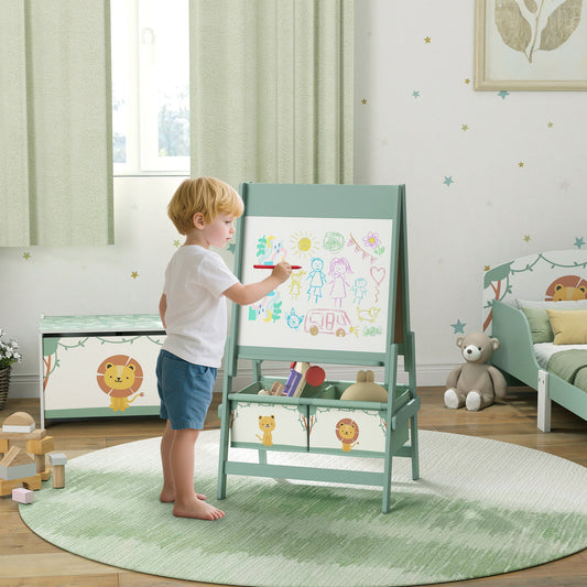 AIYAPLAY Art Easel 3 In 1 Double Sided Whiteboard Chalkboard With Paper Roll Storage Boxes For Ages 3 To 8 Green