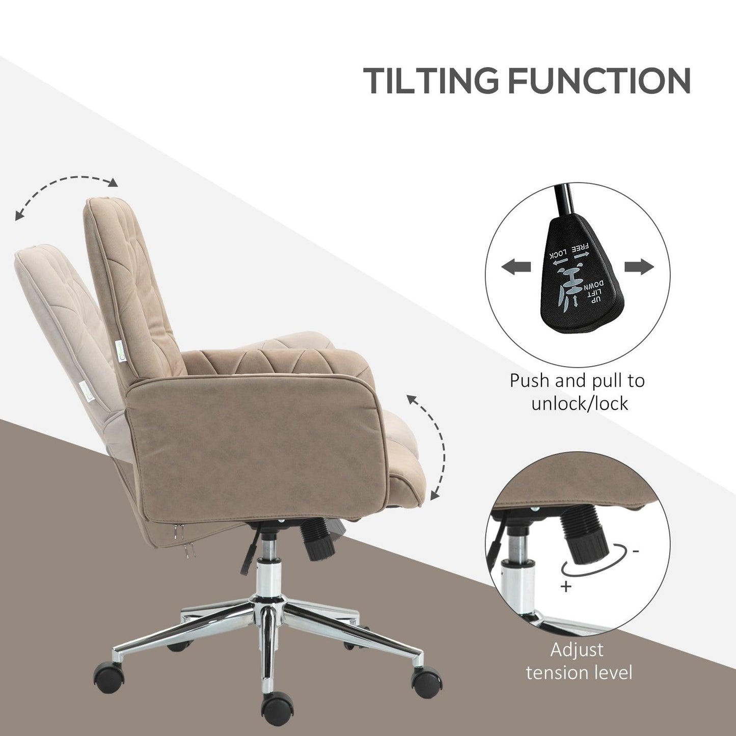 Vinsetto Microfibre Computer Chair with Armrest, Modern Swivel Chair with Adjustable Height, Khaki - ALL4U RETAILER LTD