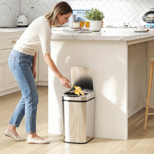 HOMCOM 12L Sensor Bin With Touchless Motion And Manual Button Fingerprint Resistant Stainless Steel Kitchen Bin Silver