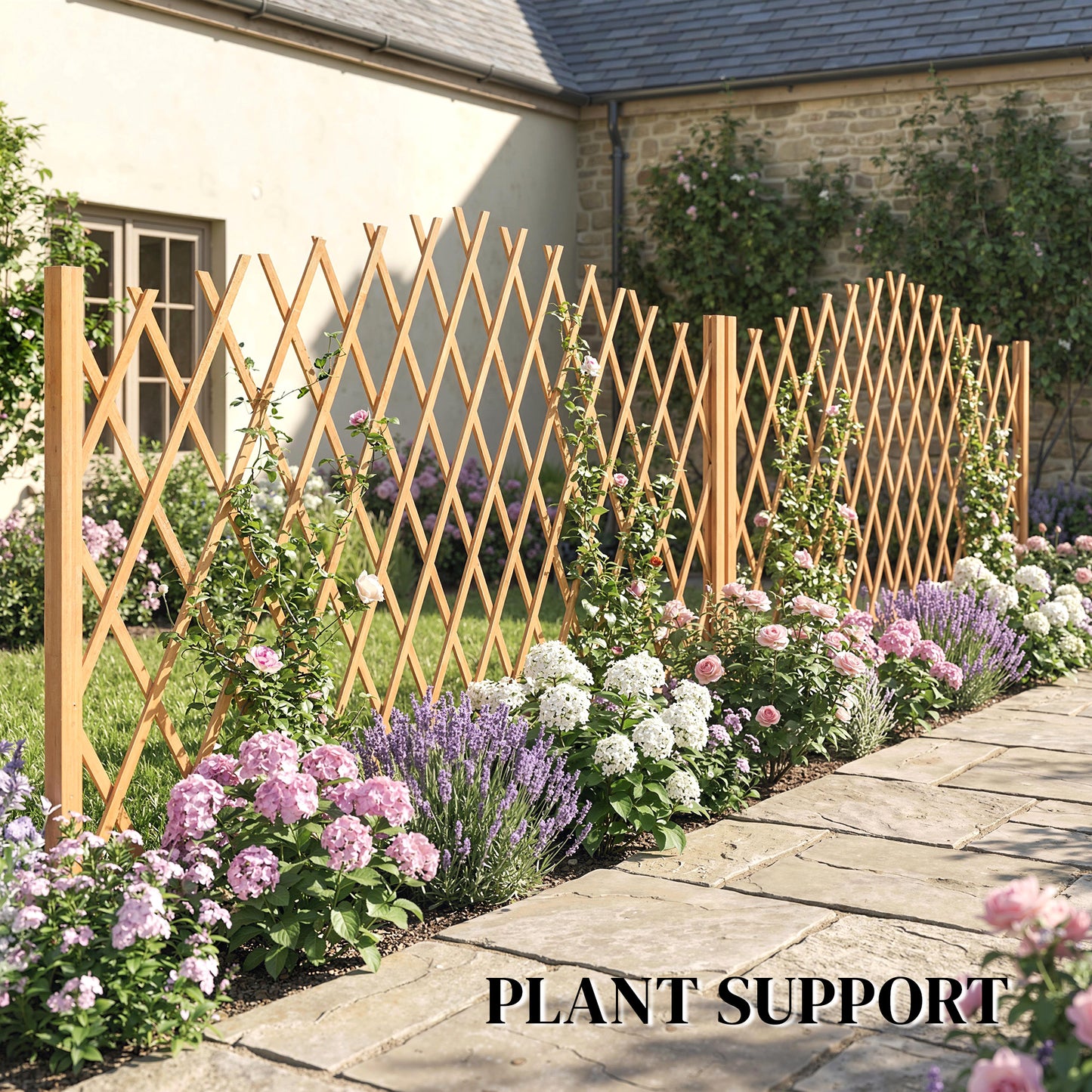 Outsunny 2 Pack Expanding Fence Panels Freestanding Wooden Garden Fence With Stable Feet 180 x 30 x 103 cm Brown