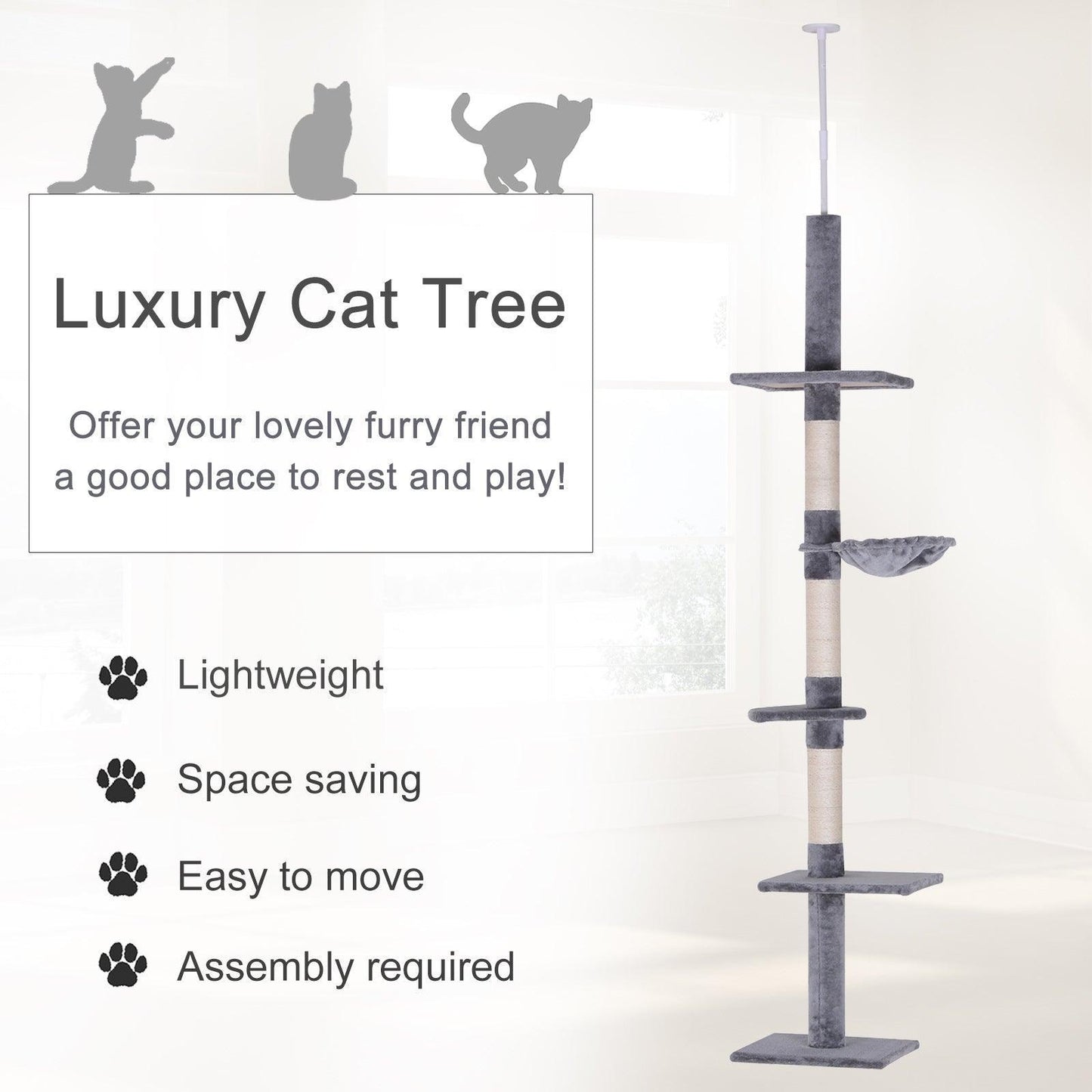 PawHut Grey Cat Scratching Post with 5 Platforms - ALL4U RETAILER LTD