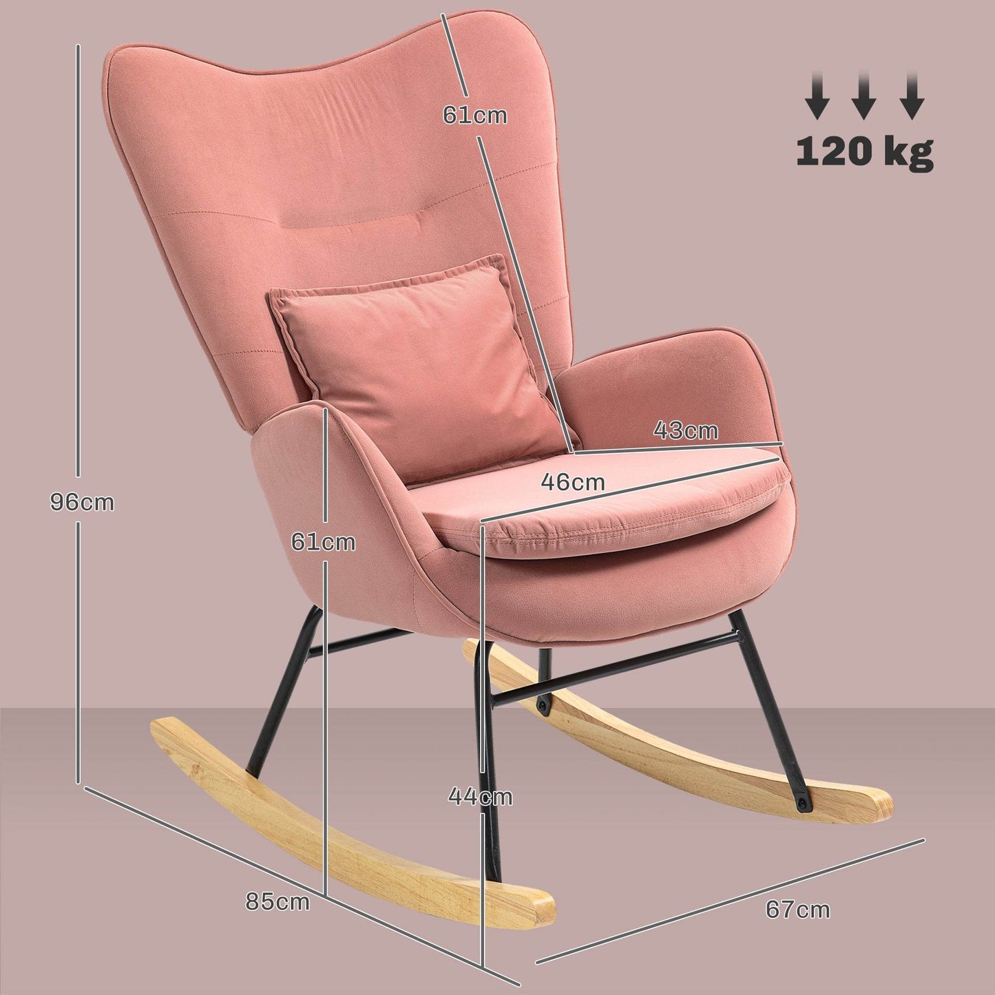 Elegant Pink Velvet Rocking Chair with Lumbar Support and Metal Legs for Living Room and Bedroom - ALL4U RETAILER LTD