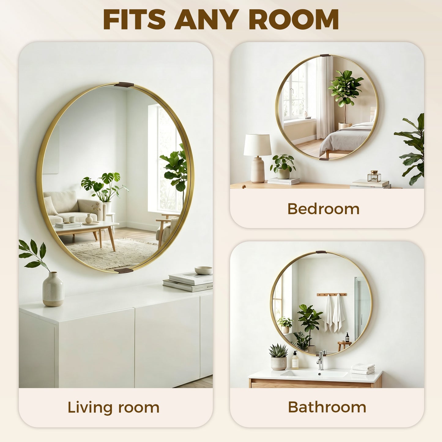 HOMCOM Round Wall Mirror 61 cm Wall Mounted Bathroom Mirror With Tempered Safety Glass And Gold Tone Aluminium Frame
