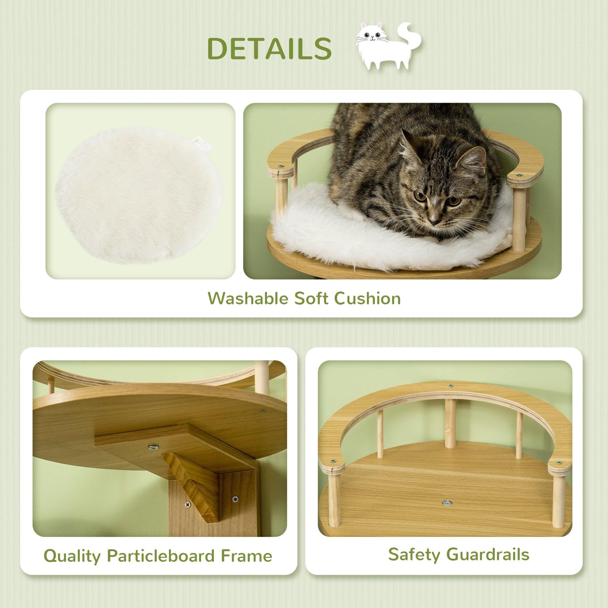 PawHut Cat Shelf Wall Mounted Cat Tree with Cushion, Guardrails 34 x 34 x 10.5cm - ALL4U RETAILER LTD