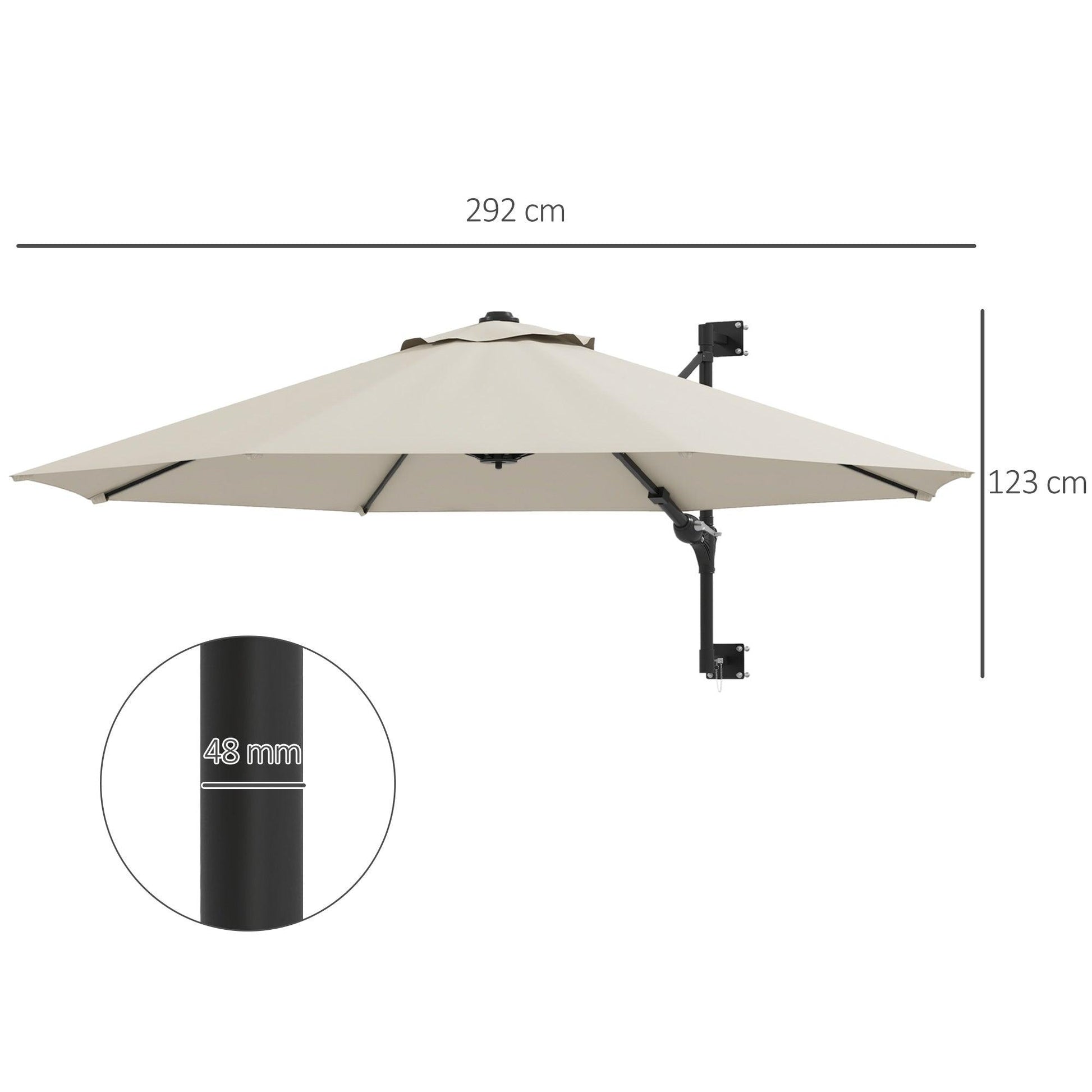 Outsunny Wall Mounted Umbrella with Vent, Garden Patio Parasol Umbrella Sun Shade Canopy, Beige - ALL4U RETAILER LTD