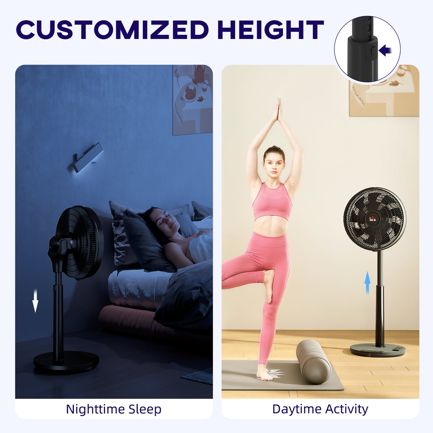 HOMCOM Pedestal Fan With DC Motor Remote Control Oscillating Head Adjustable Height And Tilt 12 Speeds Sleep Mode
