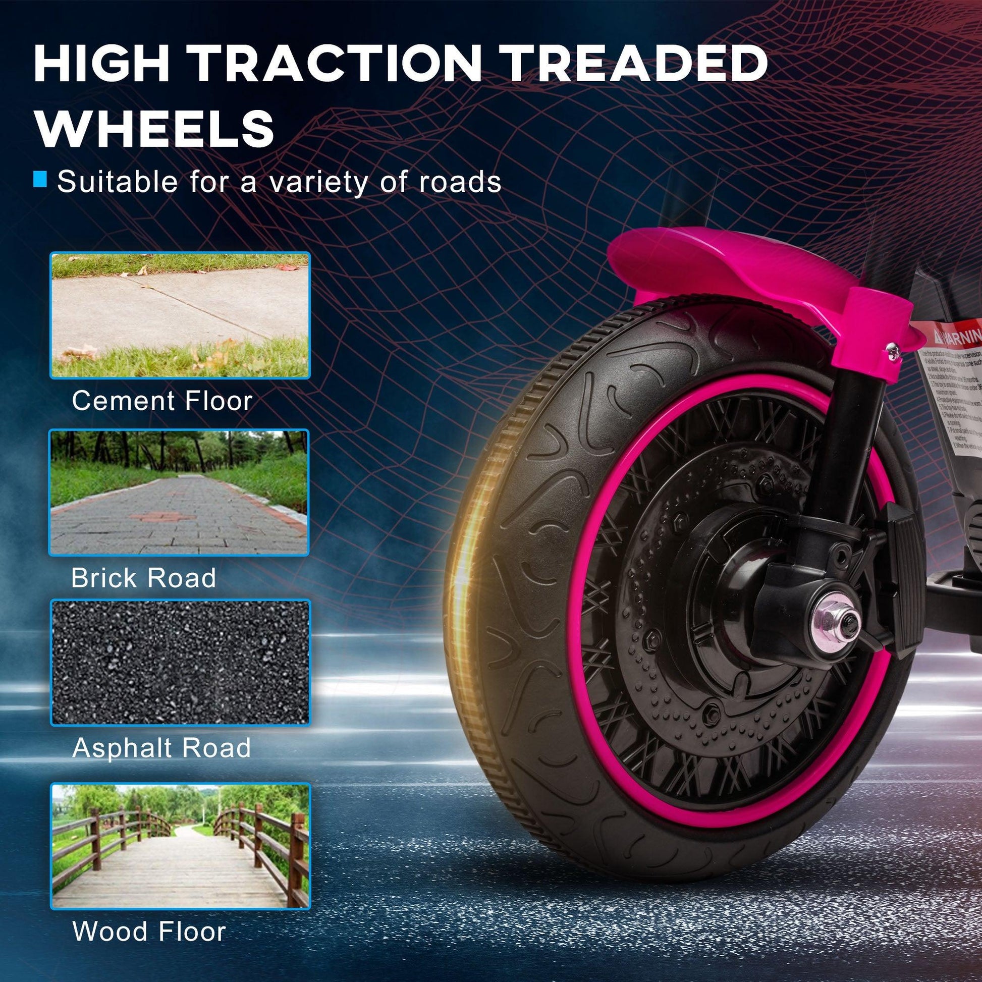 HOMCOM 6V Electric Motorbike with Training Wheels, One-Button Start - Pink - ALL4U RETAILER LTD