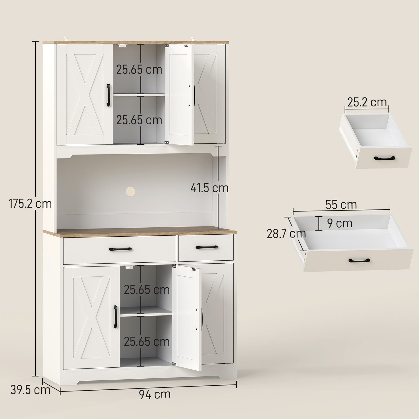HOMCOM 175 cm Tall Kitchen Pantry Cabinet With Microwave Stand Freestanding White