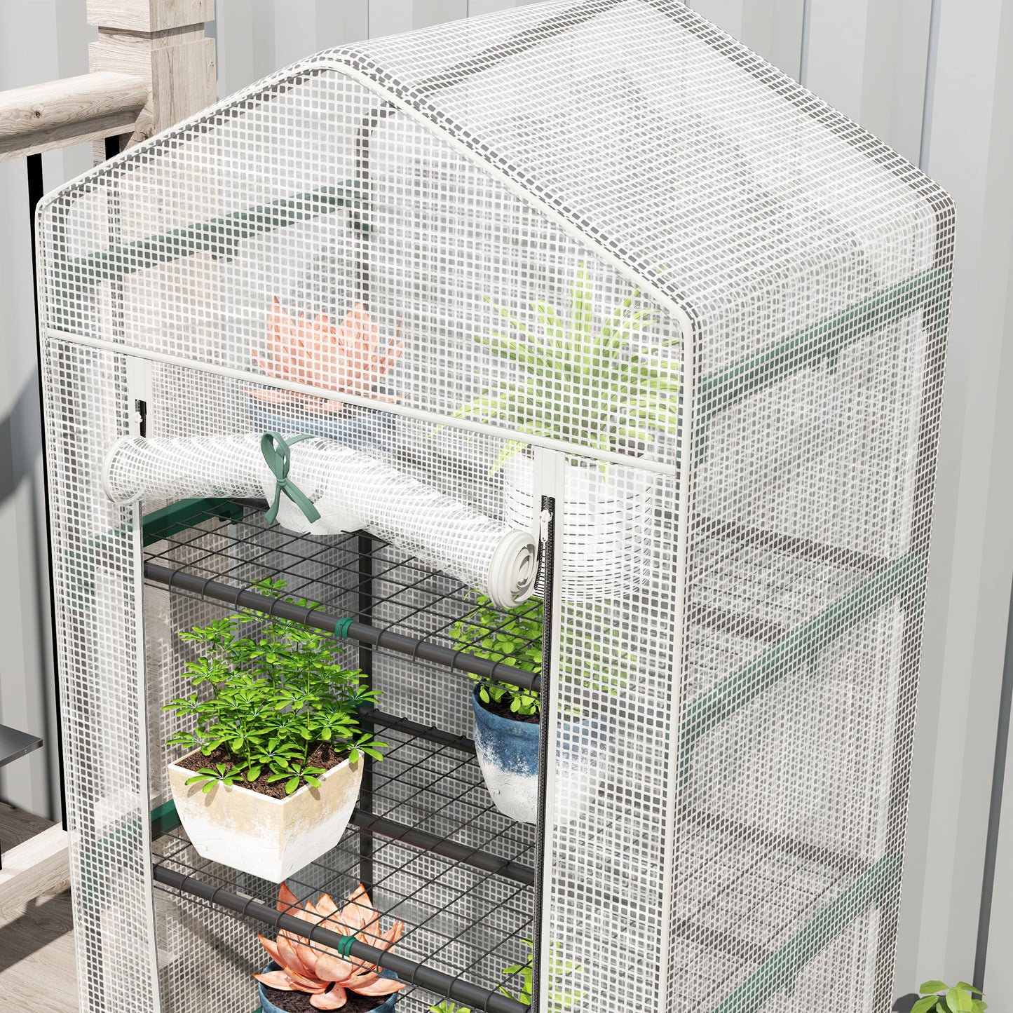 Outsunny 193cm Five Shelves Mini Greenhouse White With Roll Up Door Ideal For Small Balconies Porches Or Indoor Corners