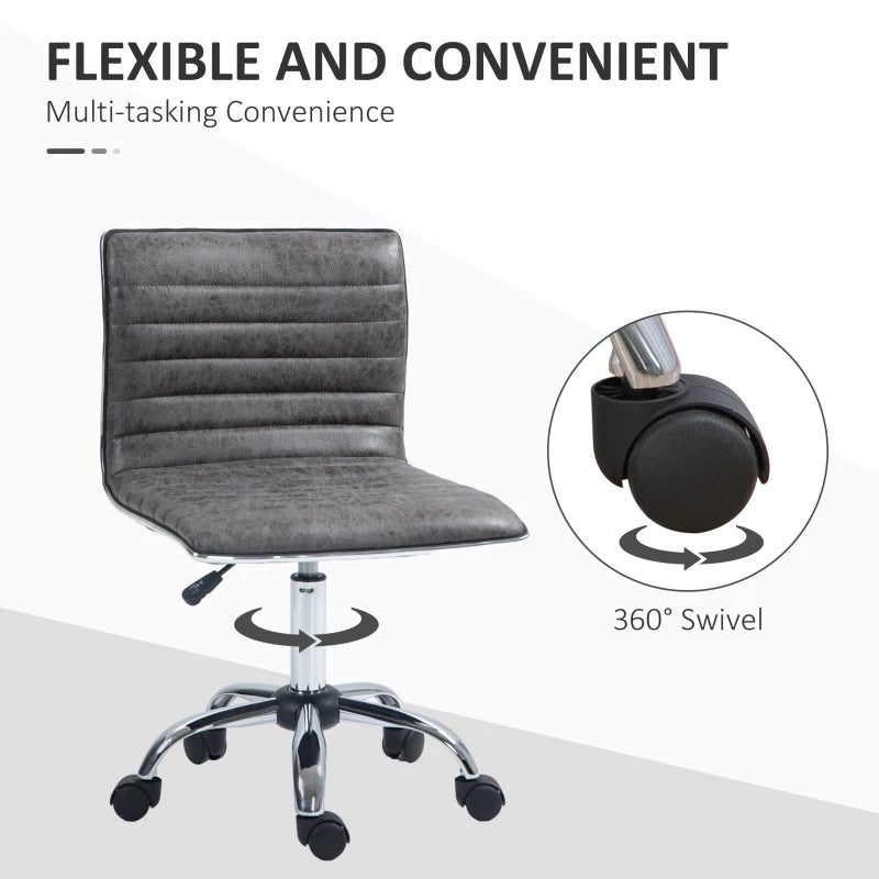 HOMCOM Adjustable Swivel Office Chair - Armless Mid-Back Design, Microfiber Cloth, Chrome Base - Grey - ALL4U RETAILER LTD