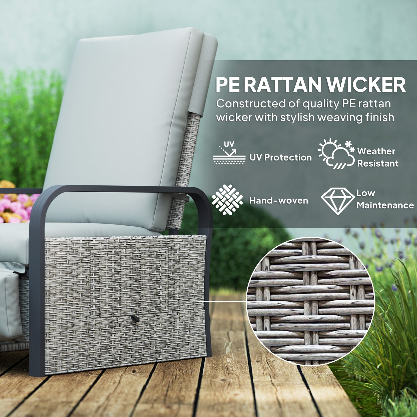 Outsunny 140 Degree Reclining Rattan Armchair With Adjustable Back And Footrest In Mixed Grey Cushioned Lounge Chair