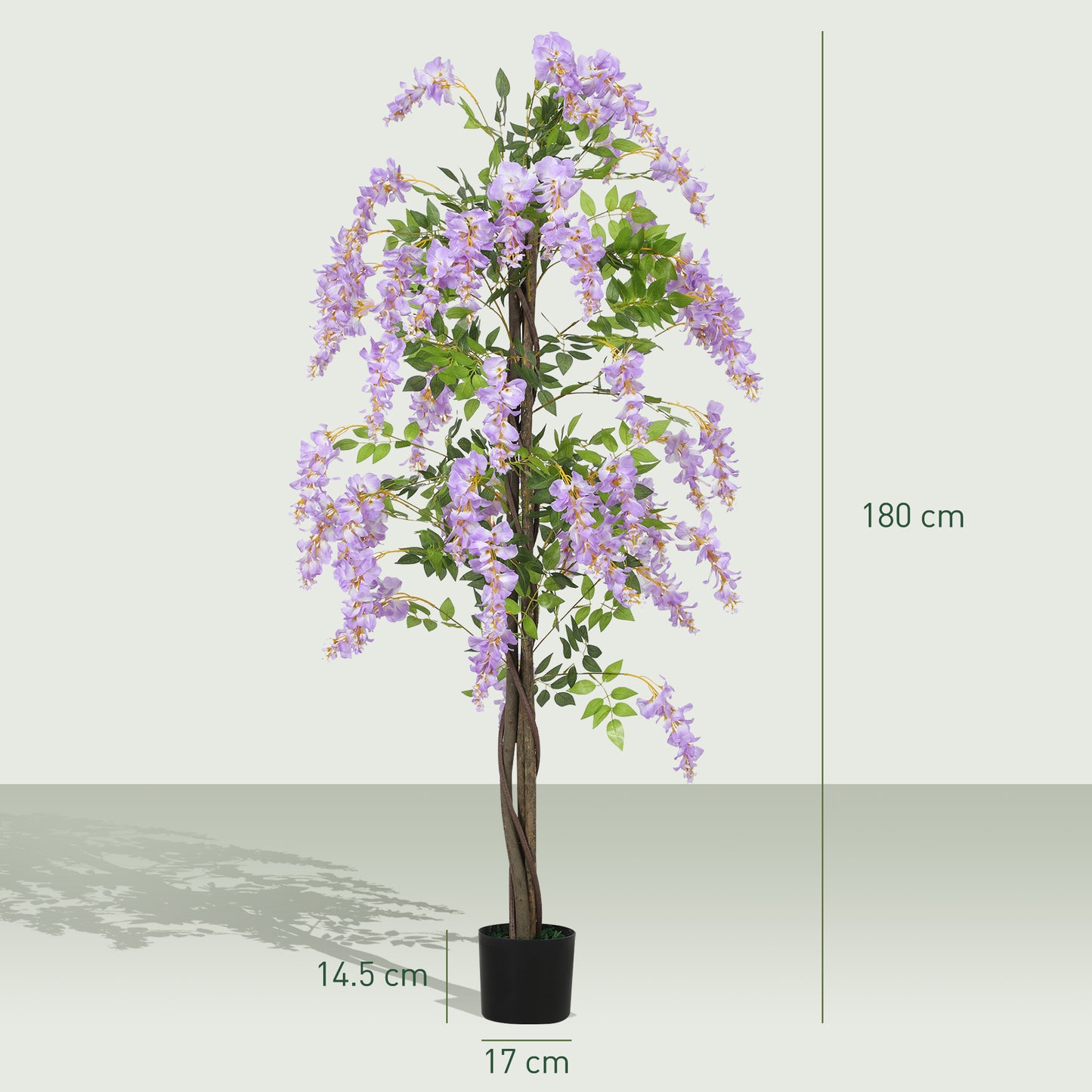 HOMCOM 180cm Ficus Artificial Tree With Wisteria Flowers In Nursery Pot Indoor Tall Faux Floor Plant Purple