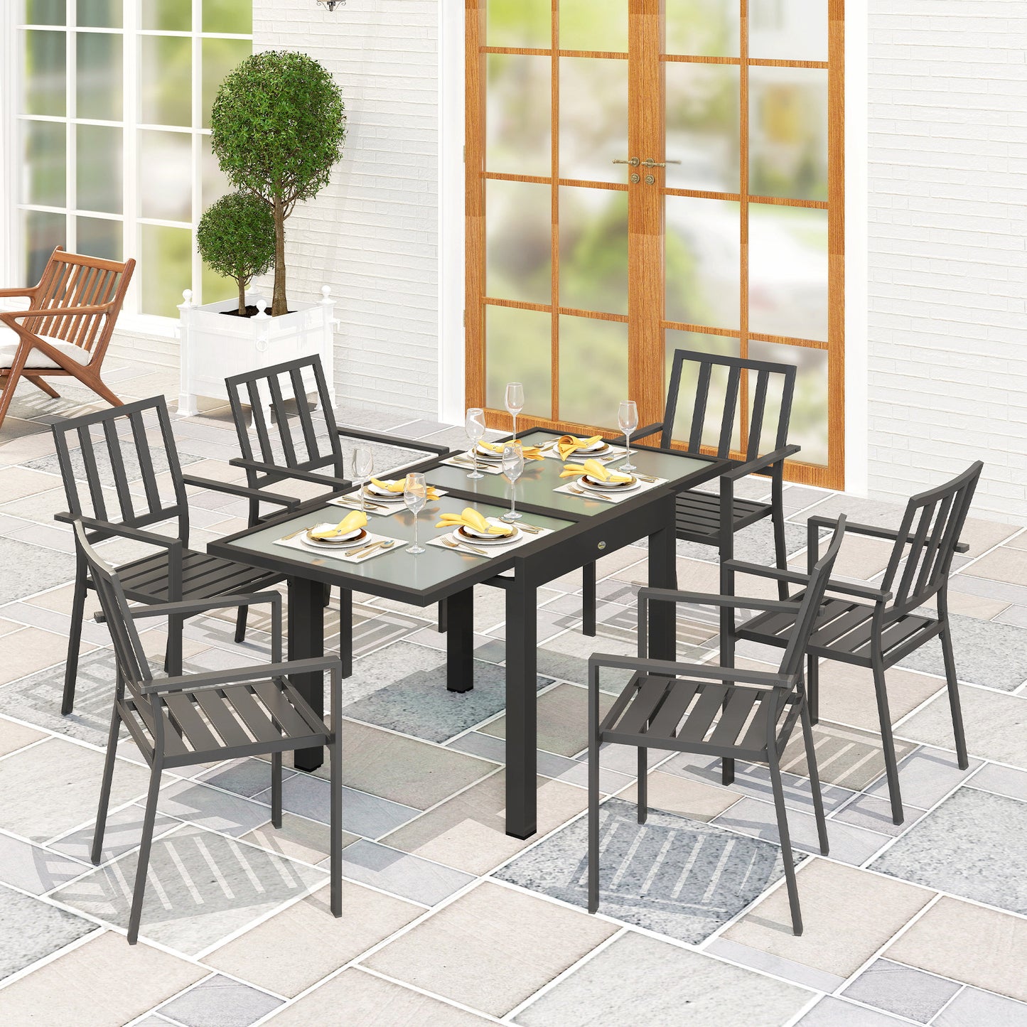 Outsunny Extending Outdoor Garden Table With Aluminium Frame And Tempered Glass Top 80 To 160 Cm Black And Clear