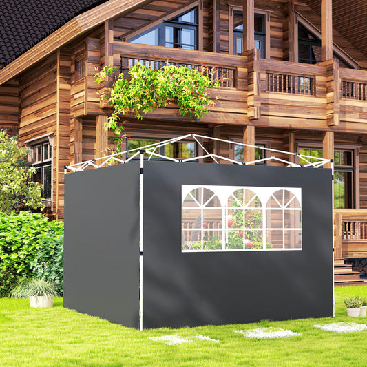 Outsunny 3 Meter Gazebo Side Wall Panel With Window Replaceable Dark Grey UV Proof Weather Resistant