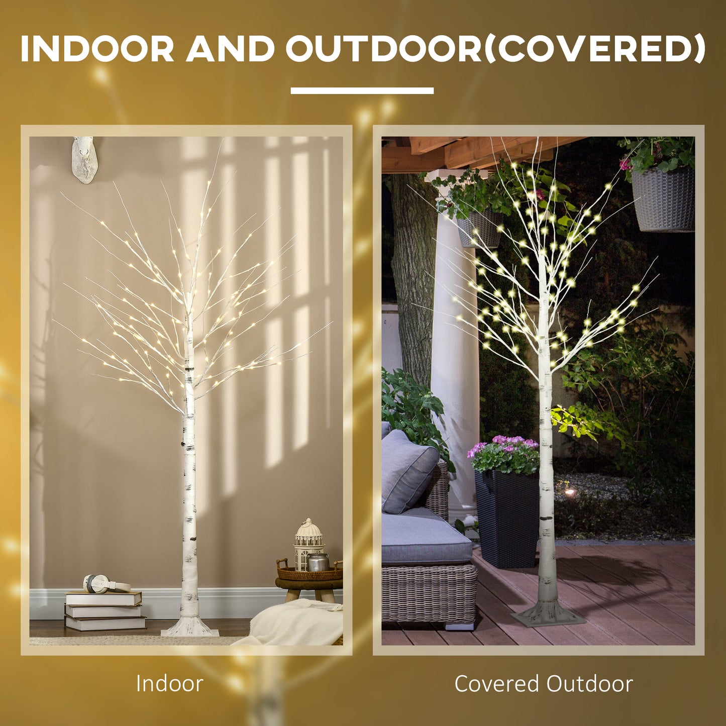 HOMCOM 6ft Pre-Lit Artificial White Birch Tree with 96 Warm White LEDs for Indoor and Outdoor Decor - ALL4U RETAILER LTD