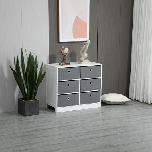HOMCOM 6-Drawer Fabric Dresser Storage Cabinet, White/Grey - ALL4U RETAILER LTD