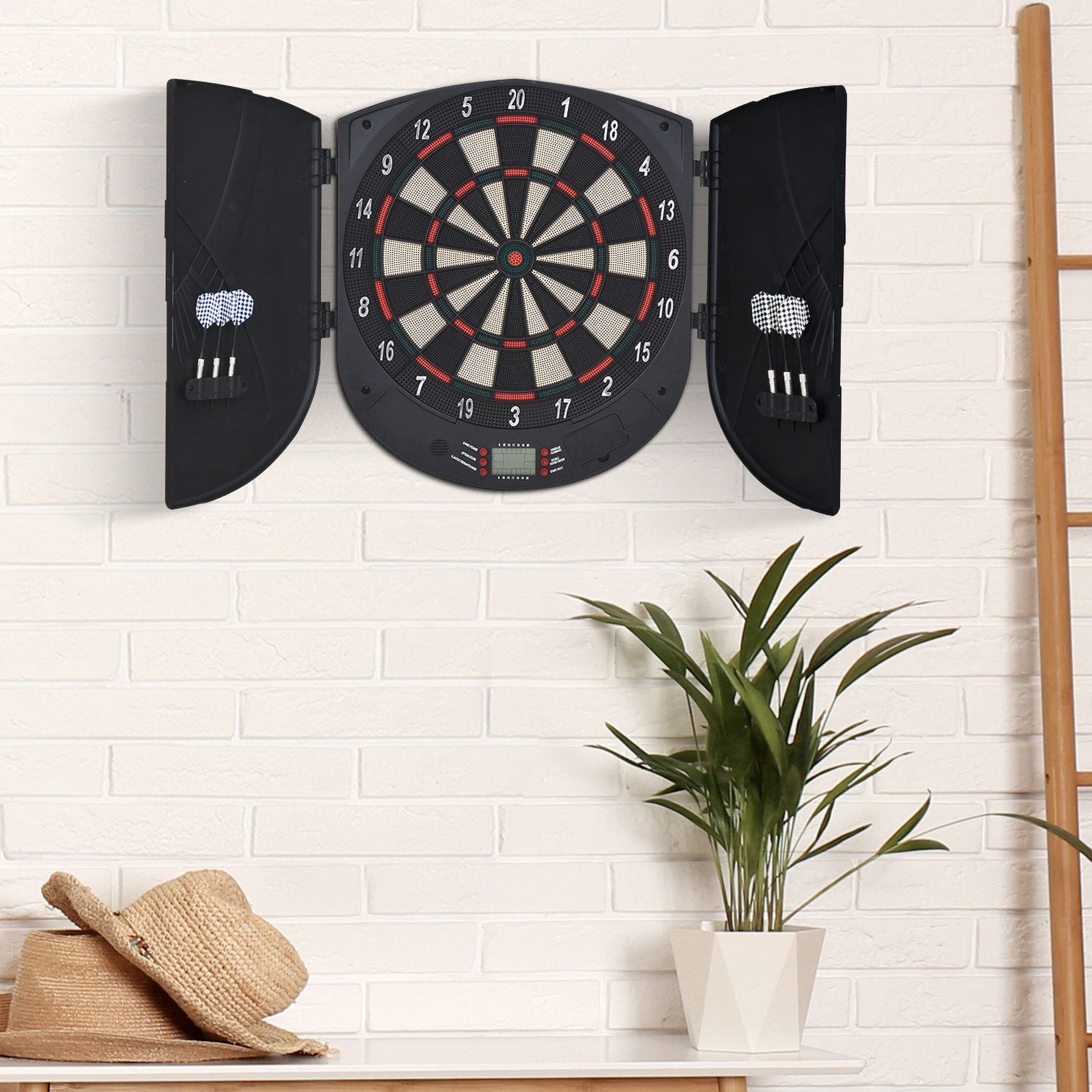 HOMCOM Smart Electronic Dartboard Set with 26 Games, 185 Variations, 6 Darts, and Display Cabinet for Ultimate Home Entertainment - ALL4U RETAILER LTD