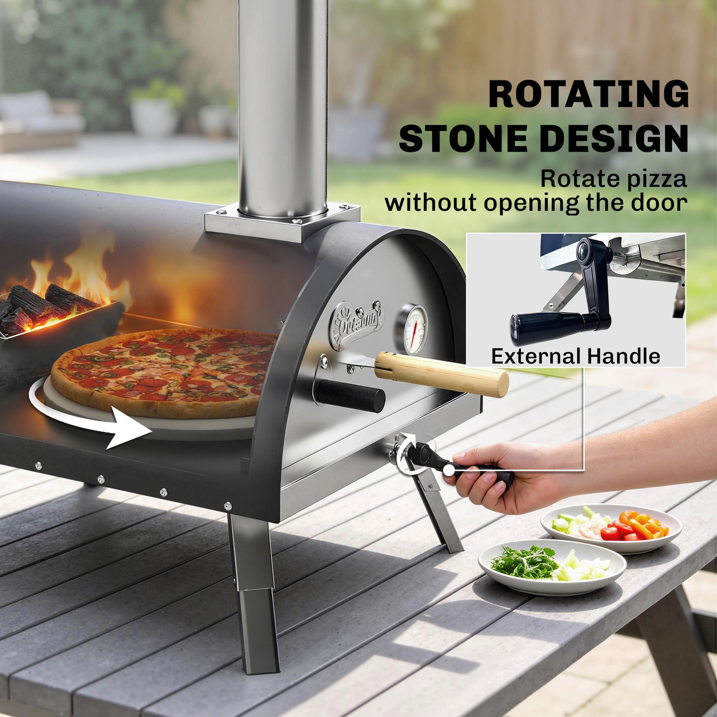 Outsunny Outdoor Pizza Oven With Foldable Legs Pellet Wood Fired 12 Inch Rotating Stone And Peel