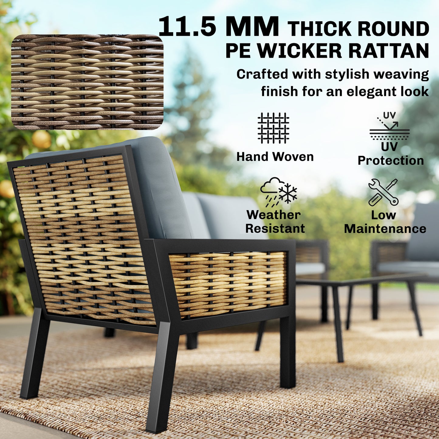 Outsunny 4 Seater Rattan Garden Furniture Set With Two Armchairs Loveseat And Coffee Table Grey Cushions