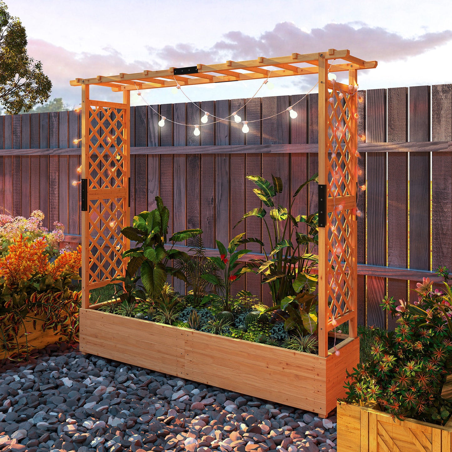 Outsunny Fir Wood Planter and Trellis Garden Bed 171 x 39 cm with Dual Side Trellises for Climbing Plants