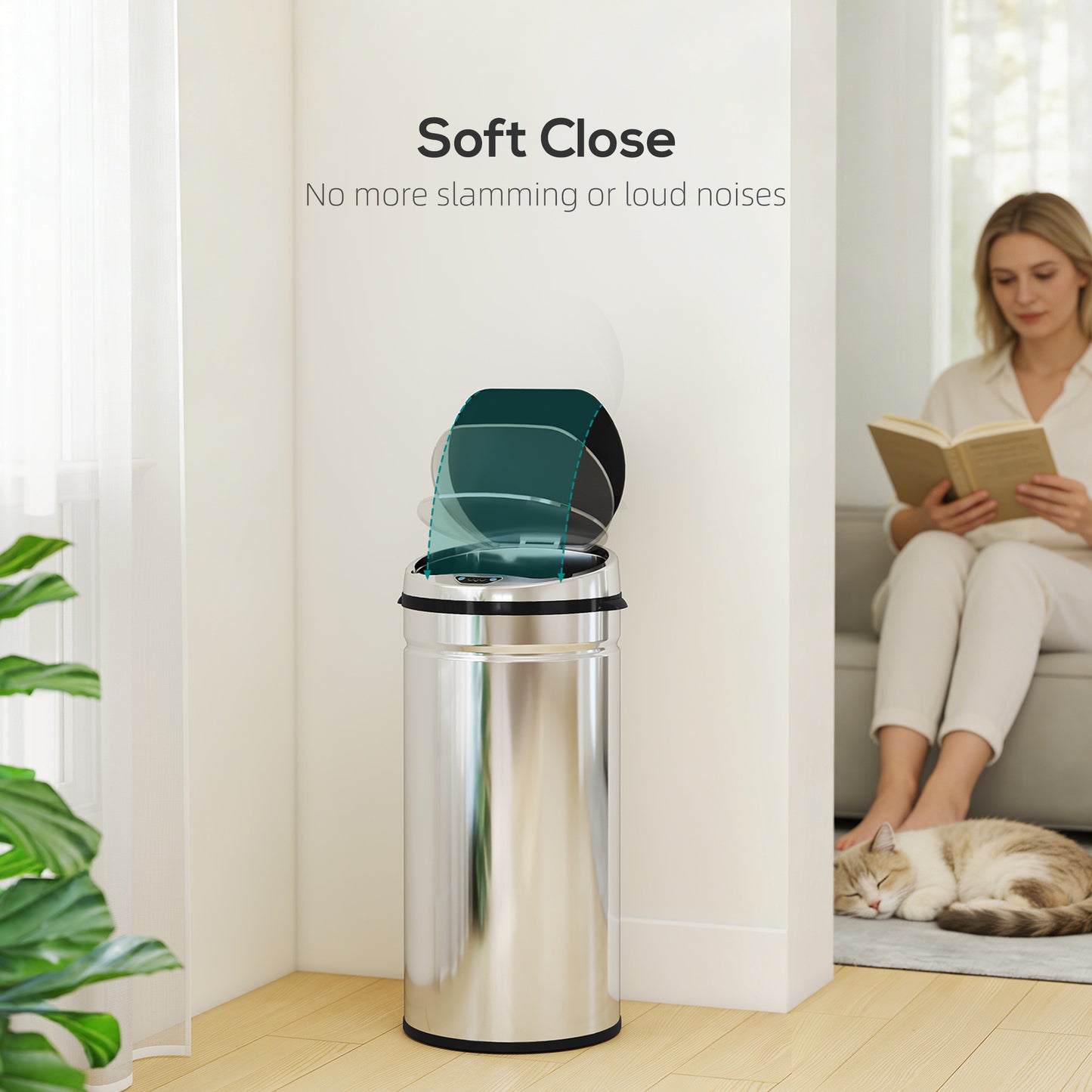 HOMCOM 42L Stainless Steel Sensor Bin With Touchless Lid Motion Sensor Within 15 cm Silver Tone