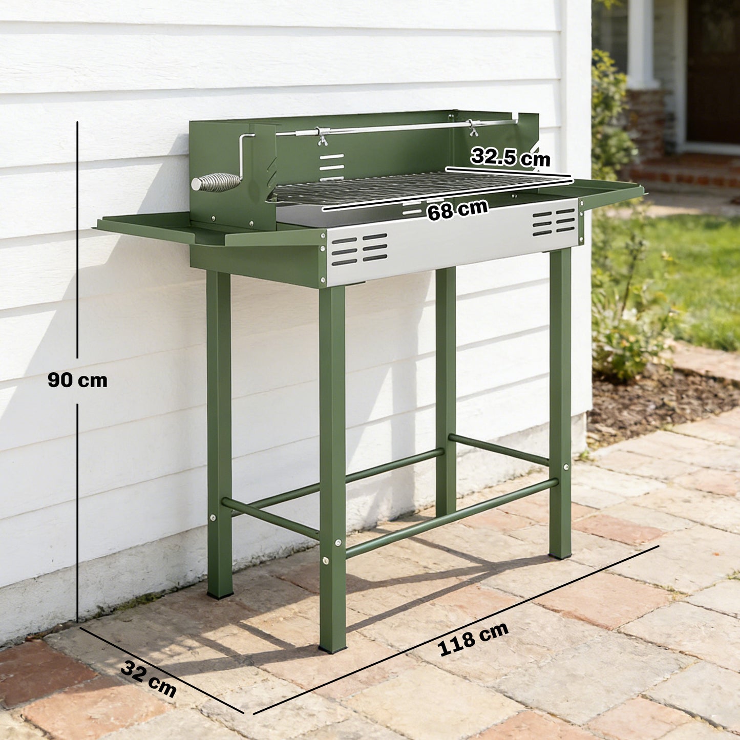 Outsunny Charcoal Rotisserie Grill Roaster Spit With 3 Level Grill Grate And Side Shelves Dark Green For Chicken