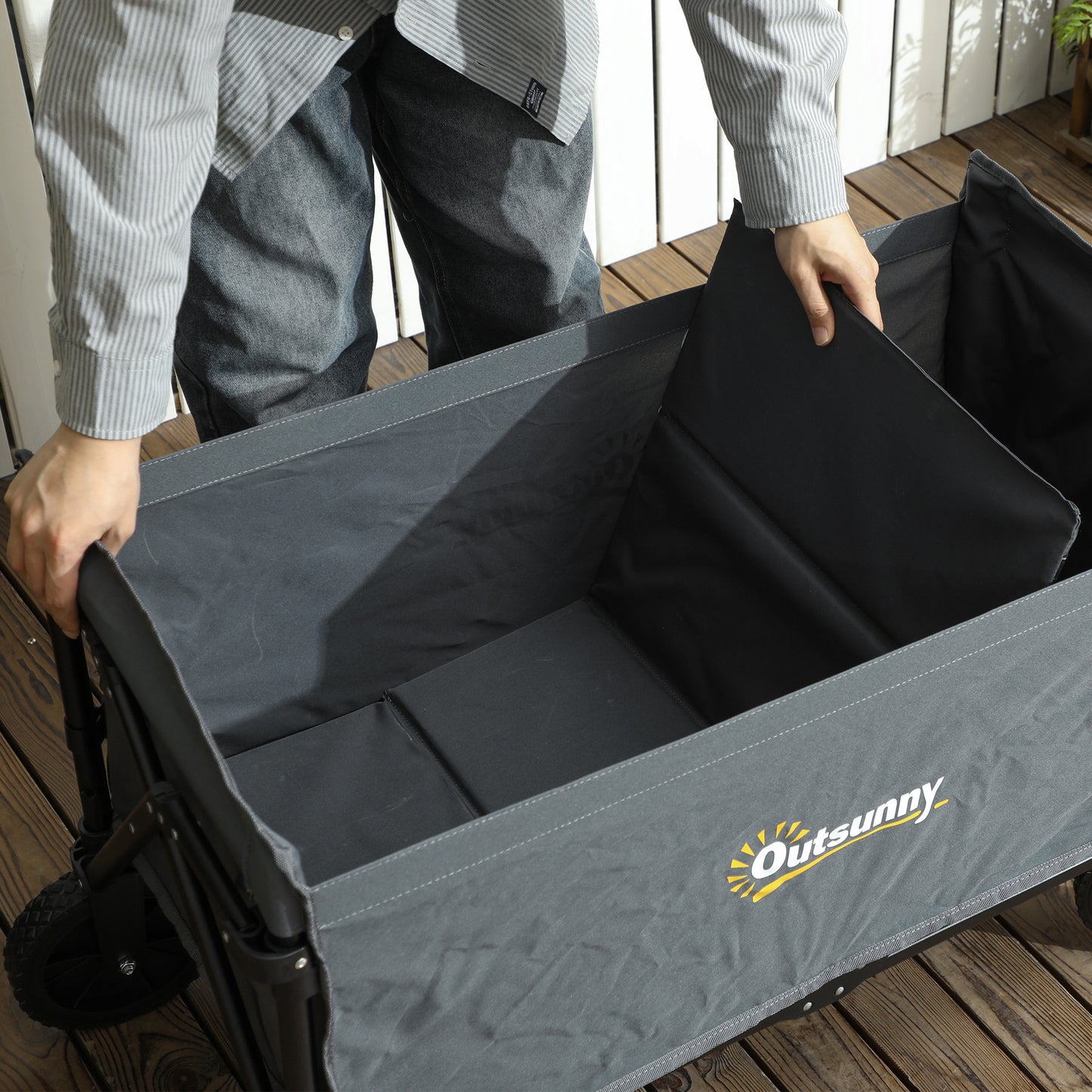 Outsunny 120L Trolley On Wheels Folding Camping Trolley Cart With Adjustable Handle For Garden Beach Fishing Grey