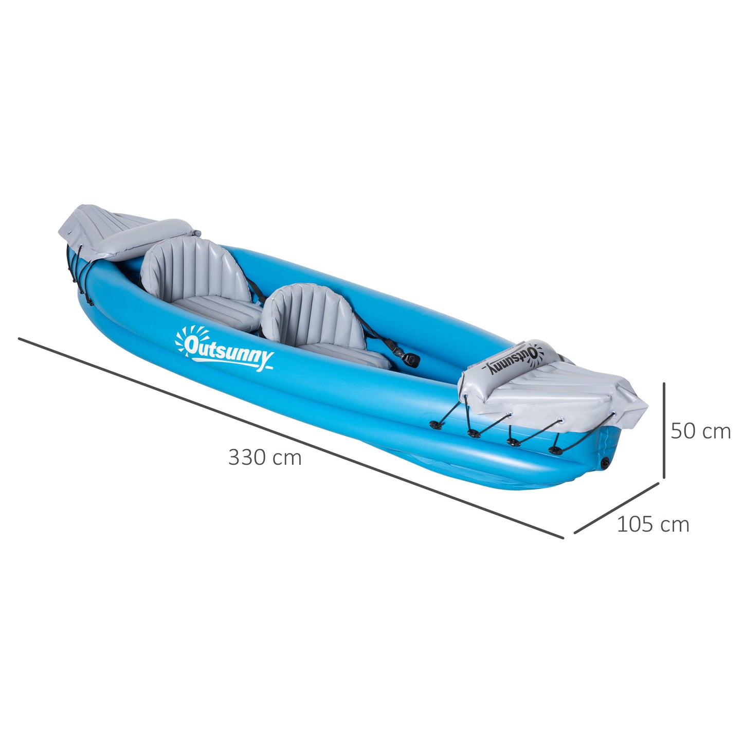 Outsunny 2-Person Inflatable Kayak Set with Air Pump and Aluminium Oars - Blue, 330x105x50cm - ALL4U RETAILER LTD